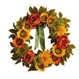 Nearly Natural W1121 24 in. Peony Dahlia & Sunflower Artificial Wreath