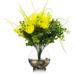 Enova Home Artificial Silk Peony Flowers and Eucalyptus Grasses in Clear Glass Vase with Faux Water (Yellow)