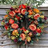 Fall Peony and Pumpkin Wreath Year Round Wreath Artificial Fall Wreath Autumn Front Door Wreath Thanksgiving Wreath for Home Farmhouse Decor and Festival Celebration