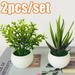 Cheers.US 2Pcs/Set Artificial Potted Plants Mini Fake Plants Small Plant Potted Faux Rosemary Green Decorative Plant with Plastic White Pot for Home Decor Indoor Office Desk Shelf