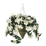 House of Silk Flowers Artificial Cream Clematis in Square Hanging Basket