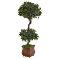Nearly Natural 4.5 ft. Sweet Bay Double Topiary Tree in Metal Planter