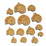 Spiral Ammonite Fossil Marine Mollusk Wood Mini Charms Shapes DIY Craft Jewelry - With Hole - Various Sizes (16pcs)