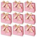 DECHISY 24Pack Thank You Gift Bags Boxes Party Favor Small Bags Treat Boxes with Gold Bow Ribbon Pink Pattern Paper Gift Bags Bulk for Wedding Baby Shower Business Party Supplies