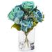 Enova Home Artificial Mixed Silk Roses and Hydrangea Flowers Arrangement in Glass Vase With Faux Water (Aqua)