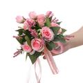 Clearance!!Elegant Bridal Rose Hand Bouquet-Silk Roses Bridal Wedding Hand Bouquet Bridesmaid Holding Artificial Fake Flowers Bouquet for Wedding Supplies