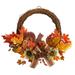Nearly Natural Plastic Artificial Autumn Wreath with Twig Base and Bunny 26 (Multicolor)