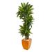 Nearly Natural 5.5ft. Dracaena Plant in Orange Square Planter (Real Touch)