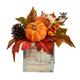 Nearly Natural 8 Fall Pumpkin Gourd Berries and Pinecones Artificial Flower Arrangement in Natural Washed Vase Orange