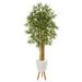 Nearly Natural 74 in. Multi Bambusa Bamboo Artificial Tree in White Planter with Stand