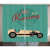 Cars Curtains 2 Panels Set Poster Print of a Classic Vintage Automobile Nostalgia Rally Antique Machine Window Drapes for Living Room Bedroom 108W X 108L Inches Teal Ruby Cream by Ambesonne