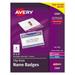 Avery Clip-Style Name Badge Holder with Laser/Inkjet Insert Top Load 4 x 3 White 40/Box