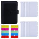 12 Pieces A6 Binder Pockets with A6 PU Leather Binder Cover 6-Ring Budget Binder with Cash Envelopes Budget Envelopes System Mo