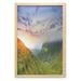 Mountain Wall Art with Frame Majestic Sunrise in Hills Mottled Clouds Fresh Grass Serenity Morning Mist Printed Fabric Poster for Bathroom Living Room 23 x 35 Blue Green Orange by Ambesonne