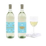 Baby Blue and Gold Glittering Graduation Party Wine or Apple Cider Bottle Labels 8-Pack