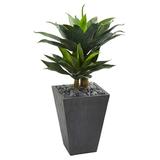 Nearly Natural 37 in. Double Agave Succulent Artificial Plant in Slate Planter