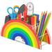 Rainbow Pen Holder Acrylic Kids Desk Organizer 5 Compartments Cute Desktop Pencil Organizer for Home Office School