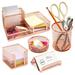 Rose Gold Desk Organizer Set for Home Office Supplies and Accessories Includes Mesh Wire Pen Pencil Business Card Note and Paper Clip Holders