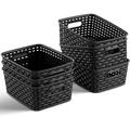 Set of 6 Plastic Storage Baskets - Small Pantry Organizer Basket Bins - Household Organizers with Cutout Handles for Kitchen Organization Countertops Cabinets Bedrooms and Bathrooms