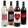 Big Dot of Happiness Valentine s Day Gift for Women and Men - Wine Bottle Label Stickers - Set of 4