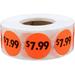 Fluorescent Red $7.99 Pricing Stickers | 0.75 Inch Round | 500 Pack