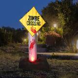 Haunted Hill Farm Yard 6-Ft. Pre-Lit Inflatable Zombie Crossing Polyester in Red/Yellow | 72 H x 30 W x 30 D in | Wayfair HIZOMBSIGN061-L