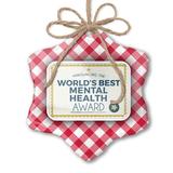 Christmas Ornament Worlds Best Mental Health Worker Certificate Award Red plaid Neonblond