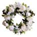 Peony Hydrangea Wreath Silk White Peony Hydrangea Artificial Flowers for Front Door Faux White Flowers Wreaths with Green Leave