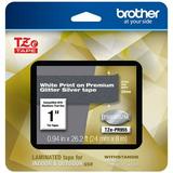 Genuine Brother 1 (24mm) White on Glitter Silver TZe P-touch Tape for Brother PT-2700 PT2700 Label Maker