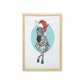 Christmas Wall Art with Frame Funny Zebra with Santa Hat Modern Design Xmas Design Contemporary Art Printed Fabric Poster for Bathroom Living Room 23 x 35 Pale Blue Dark Grey by Ambesonne