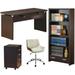 Home Square 4-Piece Set with Mobile File Cabinet Desk Office Chair and Bookcase