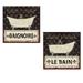 Lovely French Le Bain and Baignoire Typography Fleur De Lis Bath Print Set by Pela Studio; Two 12x12in Poster Prints