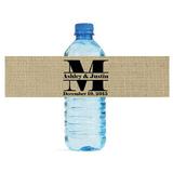 Burlap Monogram Wedding Water Bottle Labels Great for Engagement Bridal Shower Party easy to use self stick label