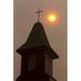 Silhouette of Church Steeple with Orange Sun Ball in a Hazy Sky - Calgary Alberta Canada Poster Print by Michael Interisano 24 x 38 - Large