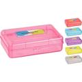 Enday Glitter Pencil Case Box for Kids with Snap Closure Lid School Supplies Storage Pink Small Pack of 24