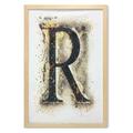 Letter R Wall Art with Frame Capital R in Baroque Display Old Fashion Phenomenal Phonemes Writing Print Printed Fabric Poster for Bathroom Living Room 23 x 35 Tan Black Yellow by Ambesonne