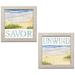 Lovely Watercolor-Style Savor and Unwind Beach Shore Set by Tara Reed; Coastal DÃ©cor; Two 12x12in Distressed Framed Prints