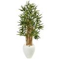 Nearly Natural 4 ft. Bamboo Artificial Tree in White Oval Planter