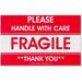 Tatco Fragile/Handle With Care Shipping Label - Fragile - Handle with Care Thank You - 3 x 5 Length - Rectangle - Red - 500 / Roll - 500 / Roll | Bundle of 10 Rolls