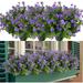 GRNSHTS 6 Bundles Outdoor Artificial Flowers UV Resistant Fake Boxwood Plants Faux Plastic Greenery for Indoor Outside Garden Porch Window Box Home Wedding Decor(Purple)