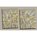 2 Gray-Taupe White and Yellow Floral Meadow Print Set; Two 11x14in Canvases