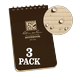 Rite in the Rain Weatherproof Top Spiral Notebook 3 x 5 Brown Cover Universal Pattern 3 Pack (No. 435-3)