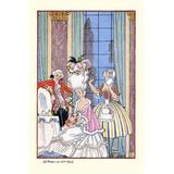 Madame Pompadour is attended to by ladies as she largely coiffure and at her dressing table with bottles of perfume. Poster Print by George Barbier (18 x 24)