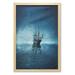 Pirate Ship Wall Art with Frame Vessel on Dark Night Sea Starry Night Sky Water Reflection Printed Fabric Poster for Bathroom Living Room Dorms 23 x 35 Pale Blue Dark Blue by Ambesonne