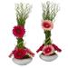 Nearly Natural 18in. Gerber Daisy and Grass Artificial Arrangement in White Vase (Set of 2)