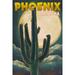 Phoenix Arizona Cactus and Full Moon (12x18 Wall Art Poster Room Decor)