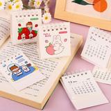 Small Desk Calendar Thick Paper Portable Cute Bear/Rabbit/Astronaut/Strawberry Print Monthly Jul 2022 to December 2023 I