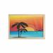 Oasis Wall Art with Frame View of Palm Trees on an Island at Sunset Printed Fabric Poster for Bathroom Living Room 35 x 23 Sky Blue Orange by Ambesonne