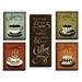 Gango Home Decor Retro Coffee Cup & Quote Kitchen Wall Art; Five Multi-Color 8x10 8x20in Hand-Stretched Canvases