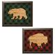 Gango Home Decor Lodge Wood and Plaid Buffalo & Wood and Plaid Bear by Lauren Rader (Ready to Hang); Two 16x12in Brown Framed Prints